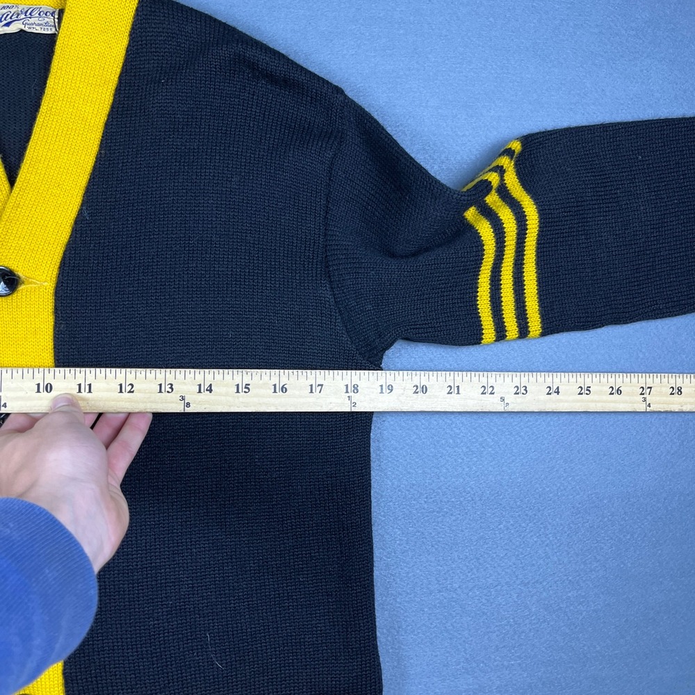 Vintage 50s Kelvyn Park Panther Letterman Cardigan Black Yellow 100% Wool - Picture 8 of 9